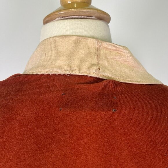 VTG 70s Burnt Orange Velour Robe Varsity Stripe Lounge Kimono Style Mid Century - Picture 7 of 16